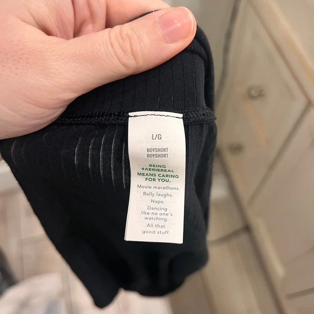 Aerie Real Black Ribbed‎ Boyshort Lounge Sleep Shorts Womens Large L L/G